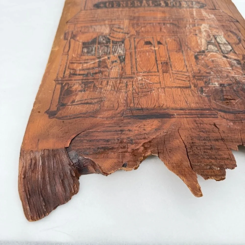 Wood‎ Wall Plaque General Store Etched Live Edge Rustic Cabin Frontier Decor